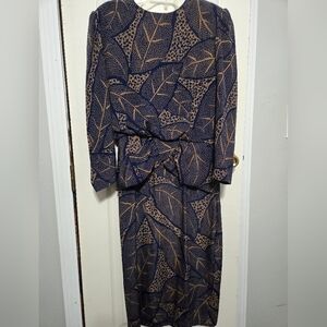 Vintage 70s - 80s Brenner Leaf Pattern Maxi Dress Size 9/10